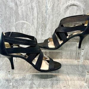 Michael Kors Carina Black Leather Strappy Heels Sandals Sz 7.5M